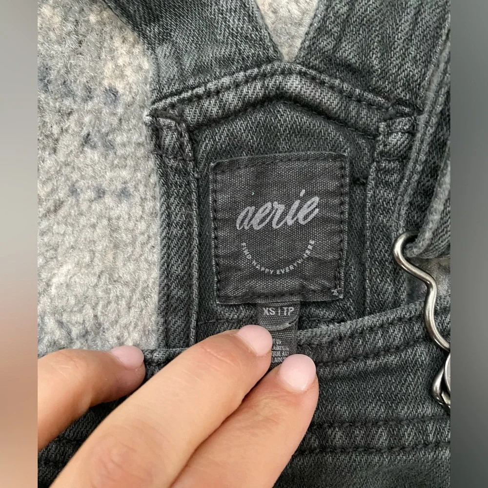 Aerie Stonewashed Jean Overalls, SZ XS, Black - Picture 3 of 3
